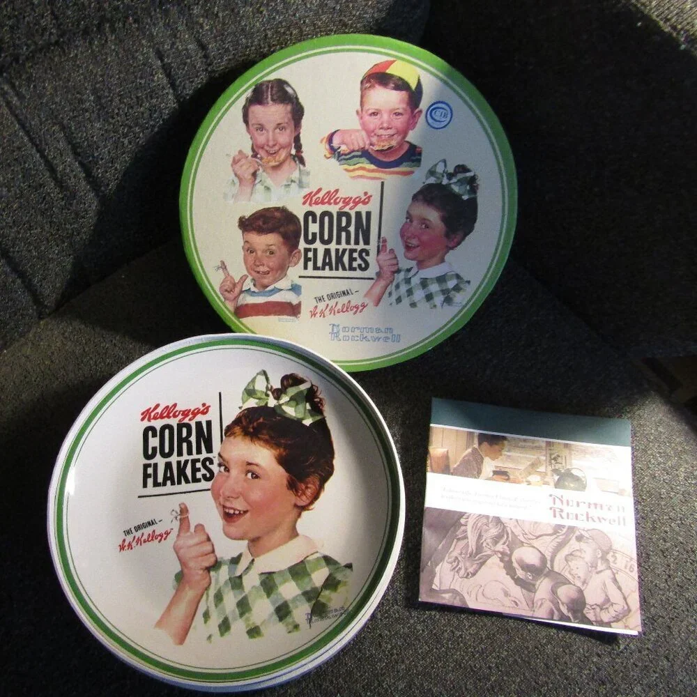 Brand New 2013 NORMAN ROCKWELL KELLOGG’S CORN FLAKES 4 COLLECTOR PLATES in Box